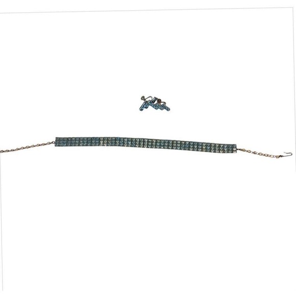 Vintage Light Blue Rhinestone Choker Necklace Screw Back Earrings Prong Setting - Picture 9 of 16